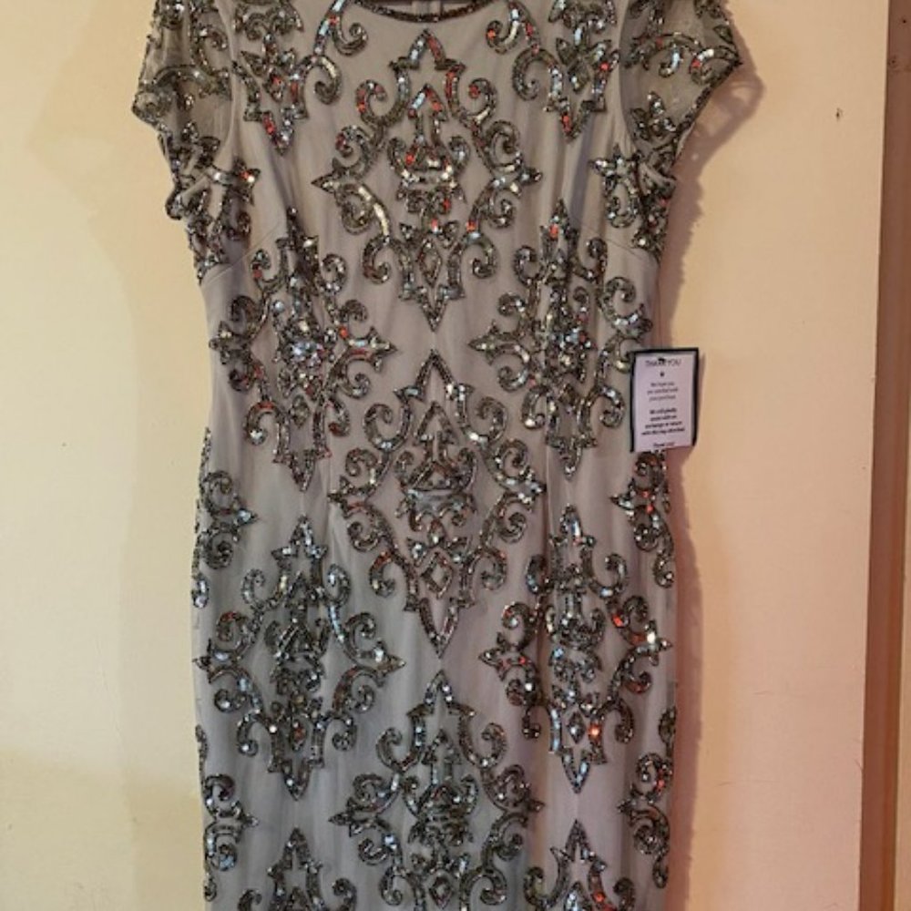 adrianna papell women's short fully beaded dress brand new.